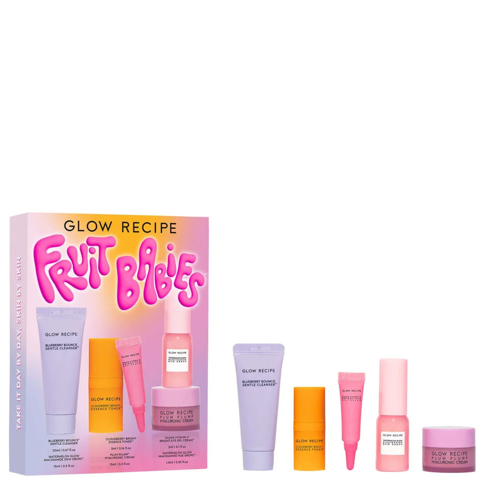 Glow Recipe Fruit Babies Bestsellers Kit 2025 mini skincare set with cleanser toner serum cream and dew drops