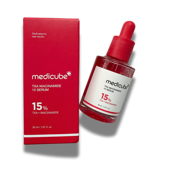 medicube TXA niacinamide 15 serum with dropper bottle and red packaging, 30ml skincare product