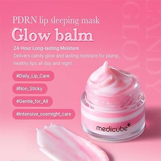Medicube PDRN lip sleeping mask Glow Balm for daily lip care, pink swirl cream in a jar
