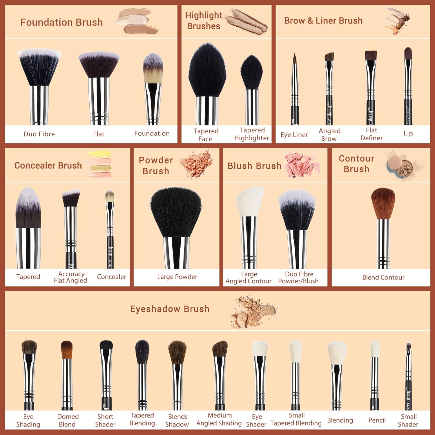 Jessup Makeup Brushes T-133 Set Professional 27 pcs