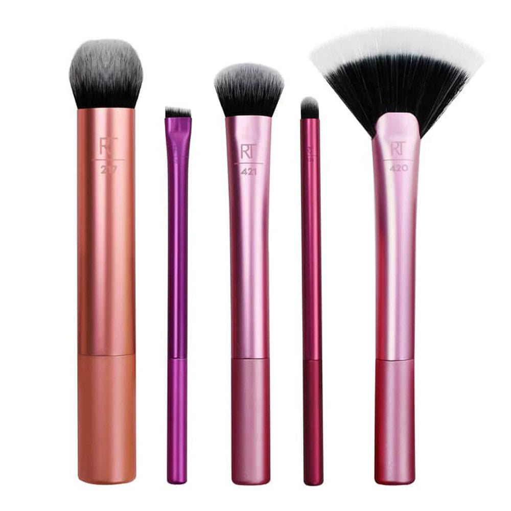 REAL TECHNIQUES FACE ESSENTIALS FOR BLUSH + HIGHLIGHTER + POWDRE + NOSE SHADOW + CONTOUR 5 BRUSH SET