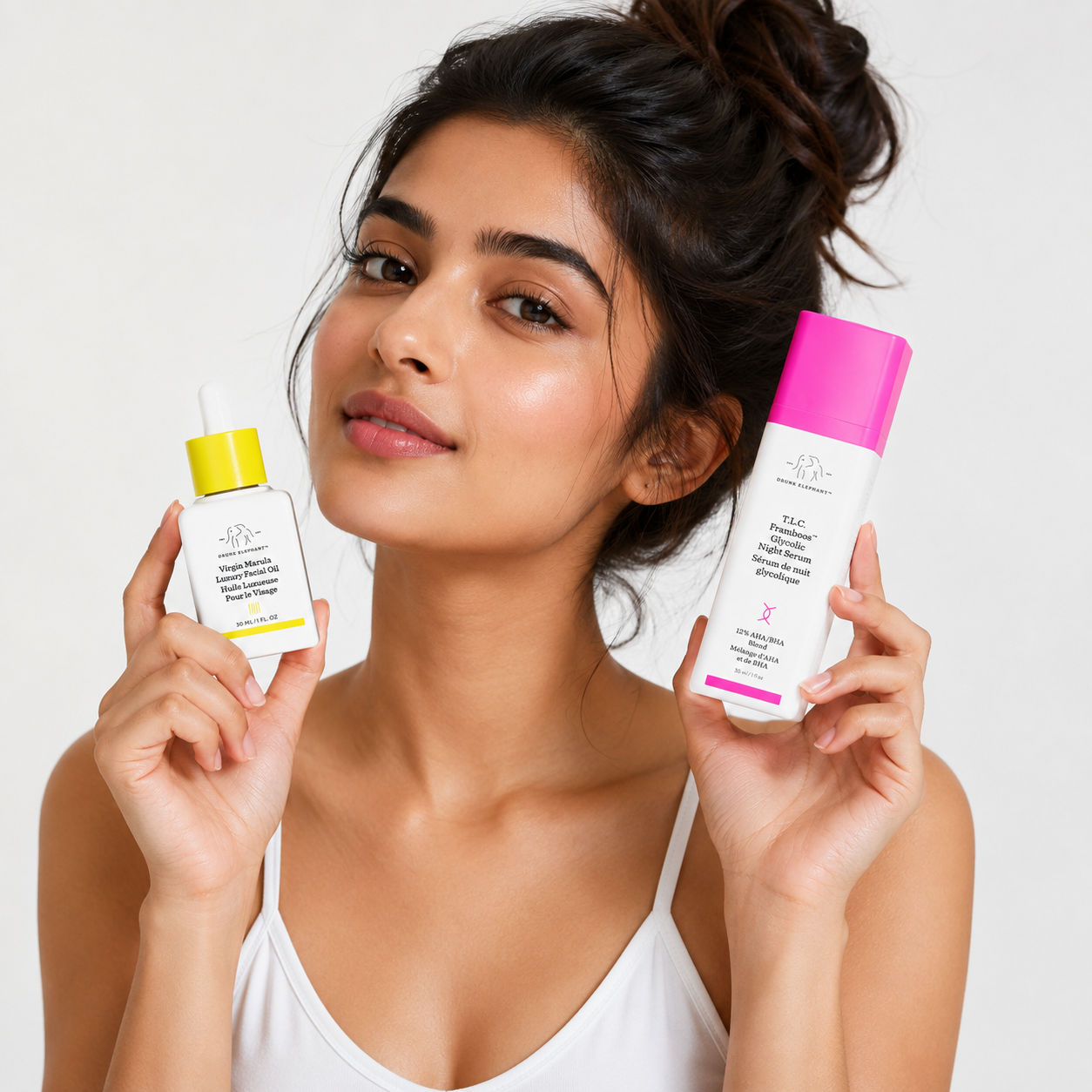 Drunk Elephant Full Sized Night Bright Duo - Nighttime Skin care Routine with T.L.C. Framboos Glycolic Night Serum and Virgin Marula Luxury Facial Oil