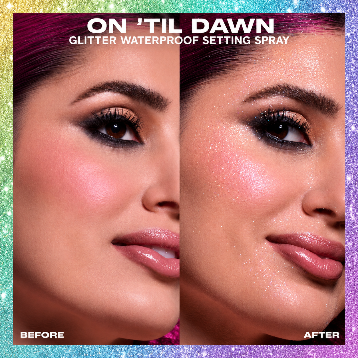 One Size ON ‘TIL DAWN
WATERPROOF GLITTER SETTING SPRAY –